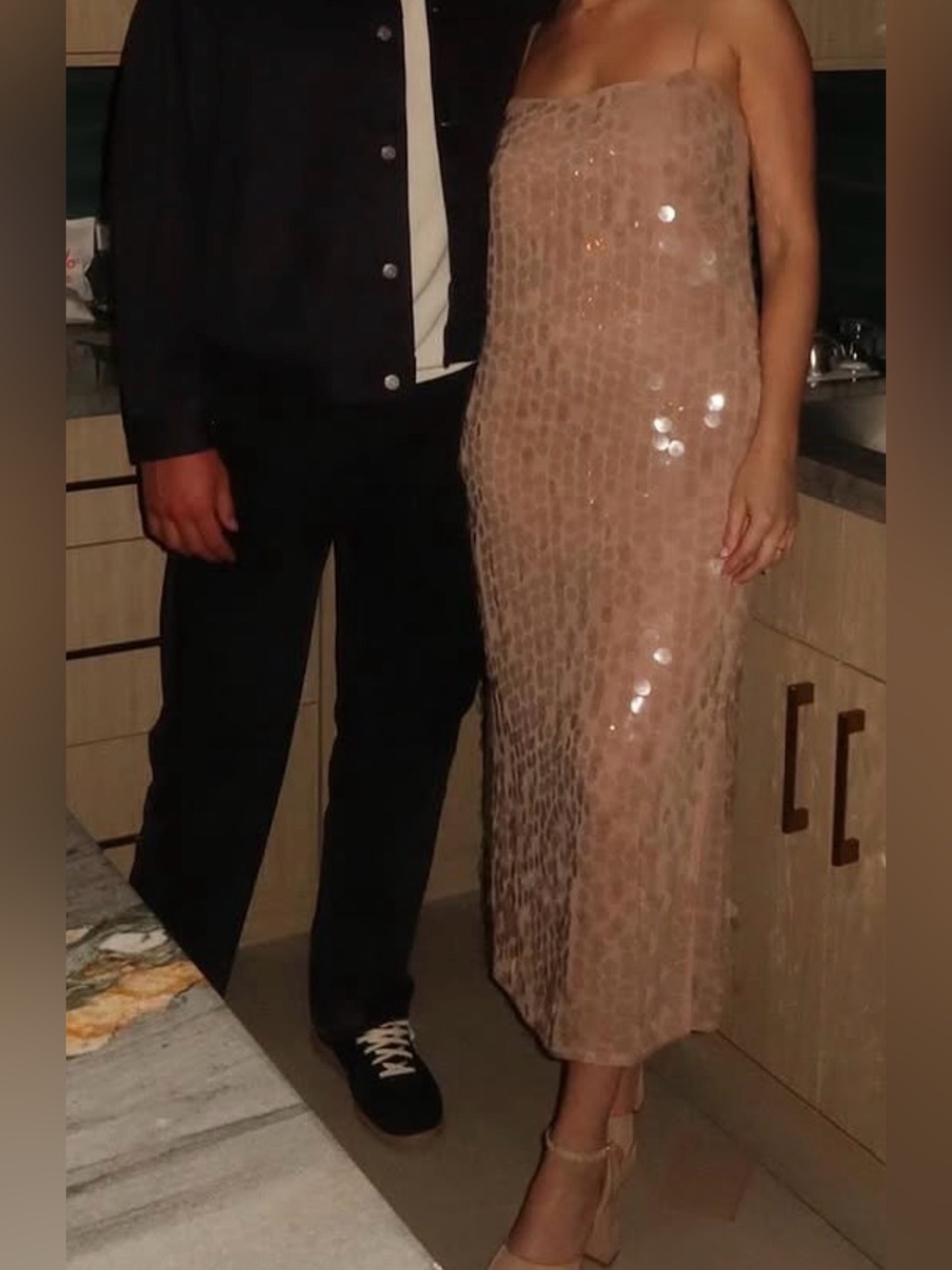 Reformation- Yoshe- Nude Sequin Slip Midi Dress